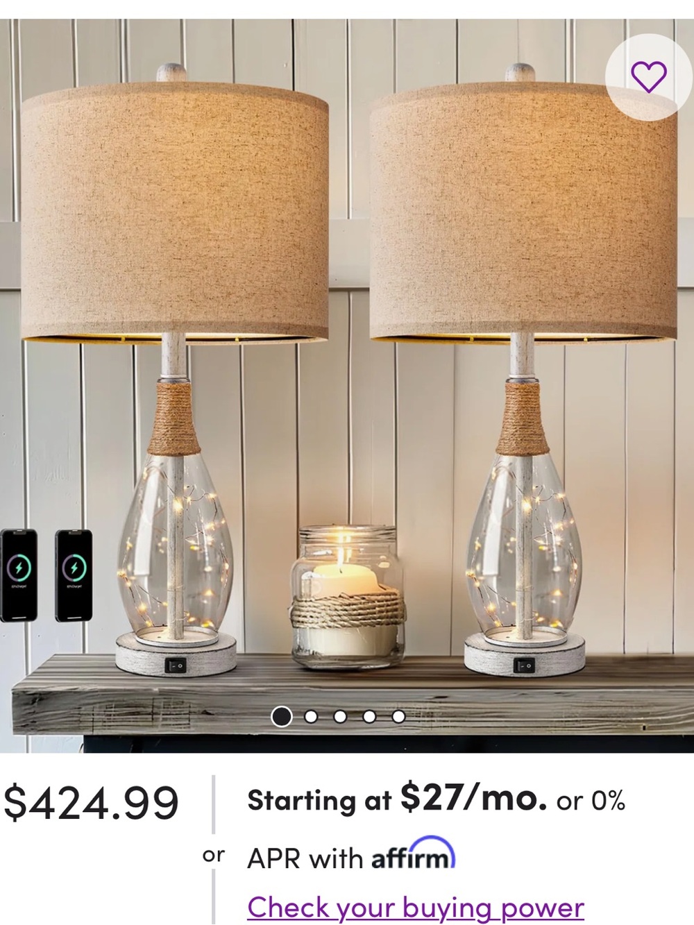 NEW- 23" USB A+C Table Lamp Sets of 2 Modern